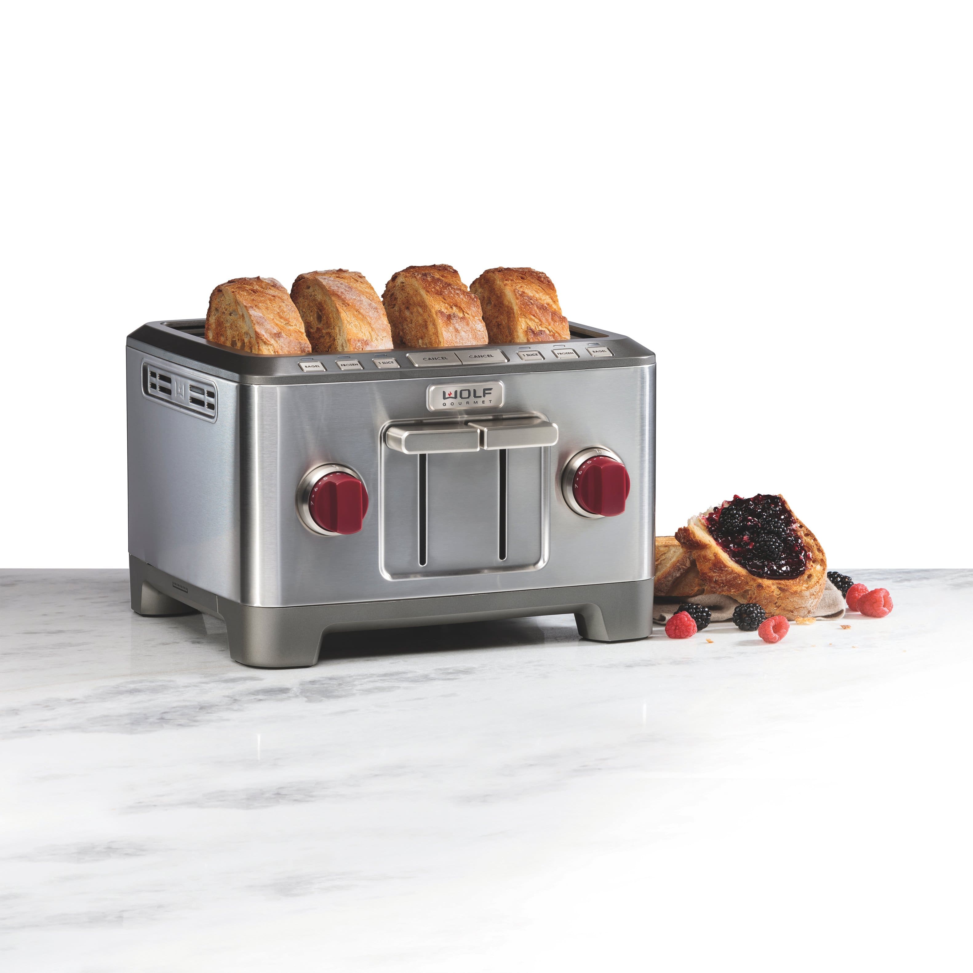 Angle. Wolf Gourmet - Four-Slice Toaster - Stainless Steel.