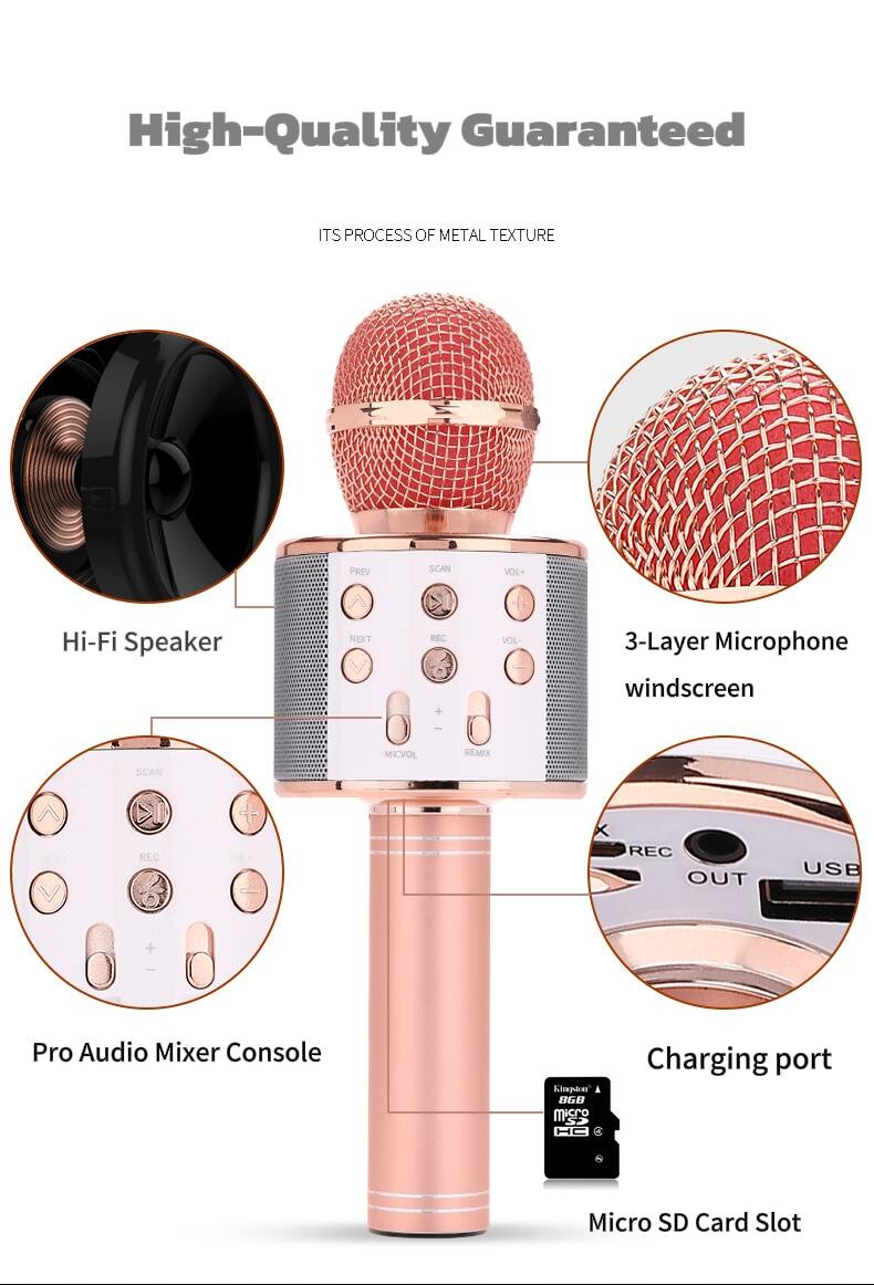 High-Quality Guaranteed

ITS PROCESS OF METAL TEXTURE

- Hi-Fi Speaker
- 3-Layer Microphone windscreen
- Pro Audio Mixer Console
- Charging port
- Micro SD Card Slot