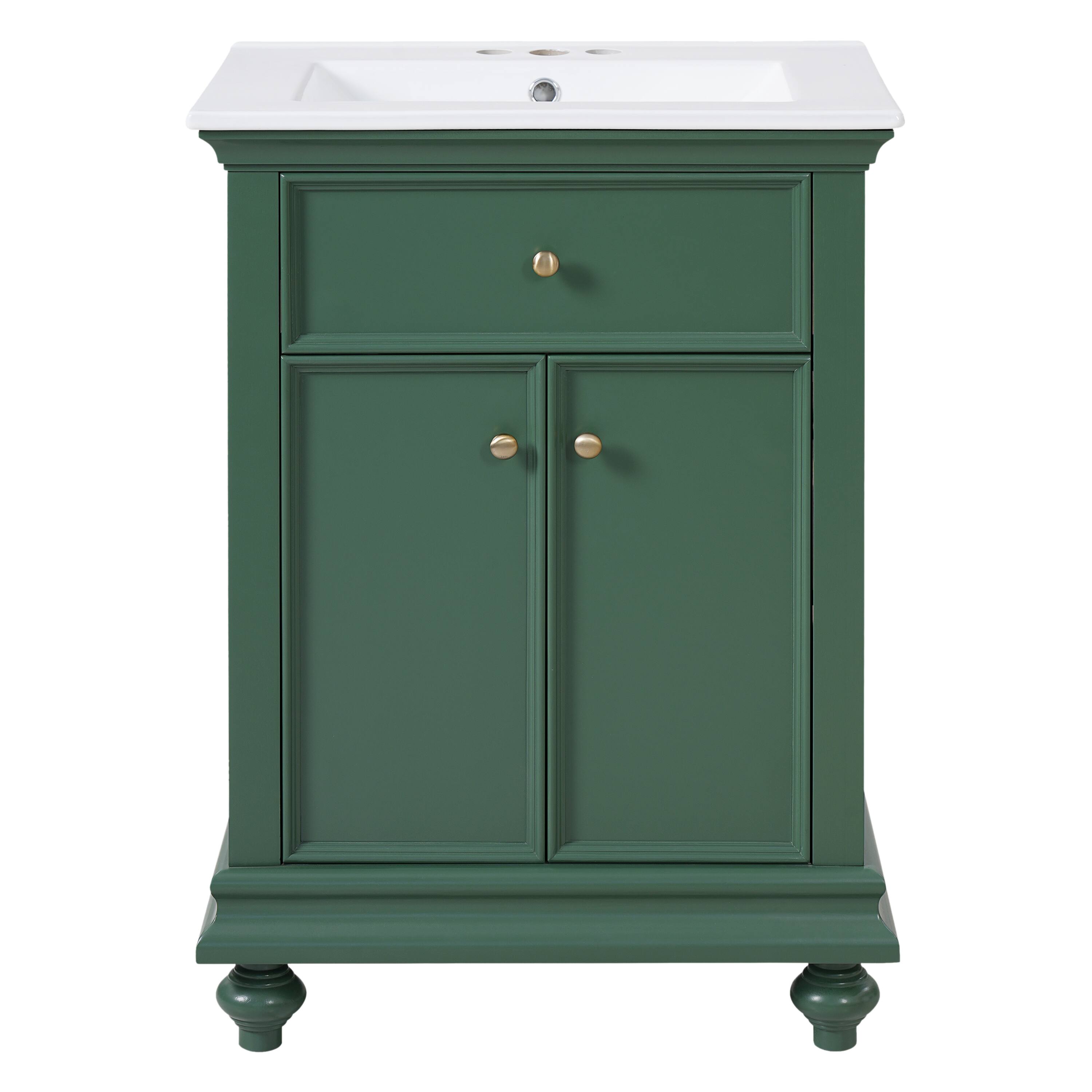 Back. Whisen - 24" Modern Bathroom Vanity Cabinet with Sink Tip-Out Soft-Close Hinges Back Open Ball-Turned Legs - Green.