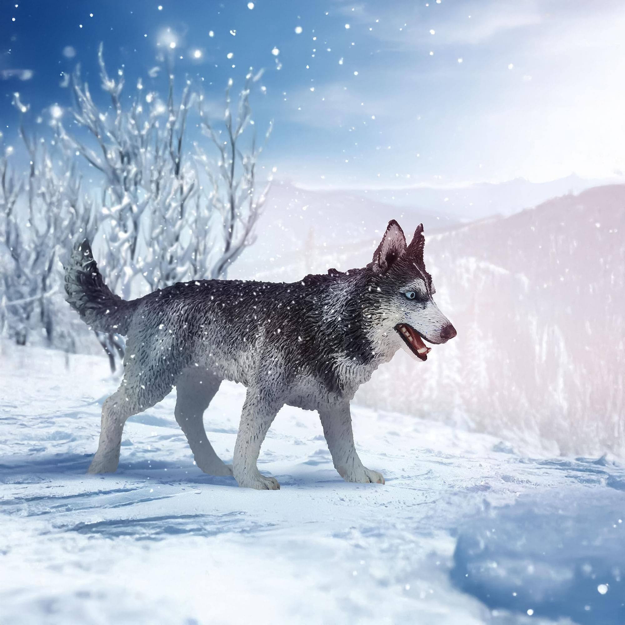 Alt View 1. Breyer Animal Creations - CollectA Cats & Dogs Collection Miniature Figure | Siberian Husky - Grey.