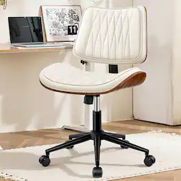 KERDOM - Stylish Home Office Chair, Ergonomic Mid Back Computer Chair, PU Leather Armless Accent Task Chair for Reception, Tilt - White