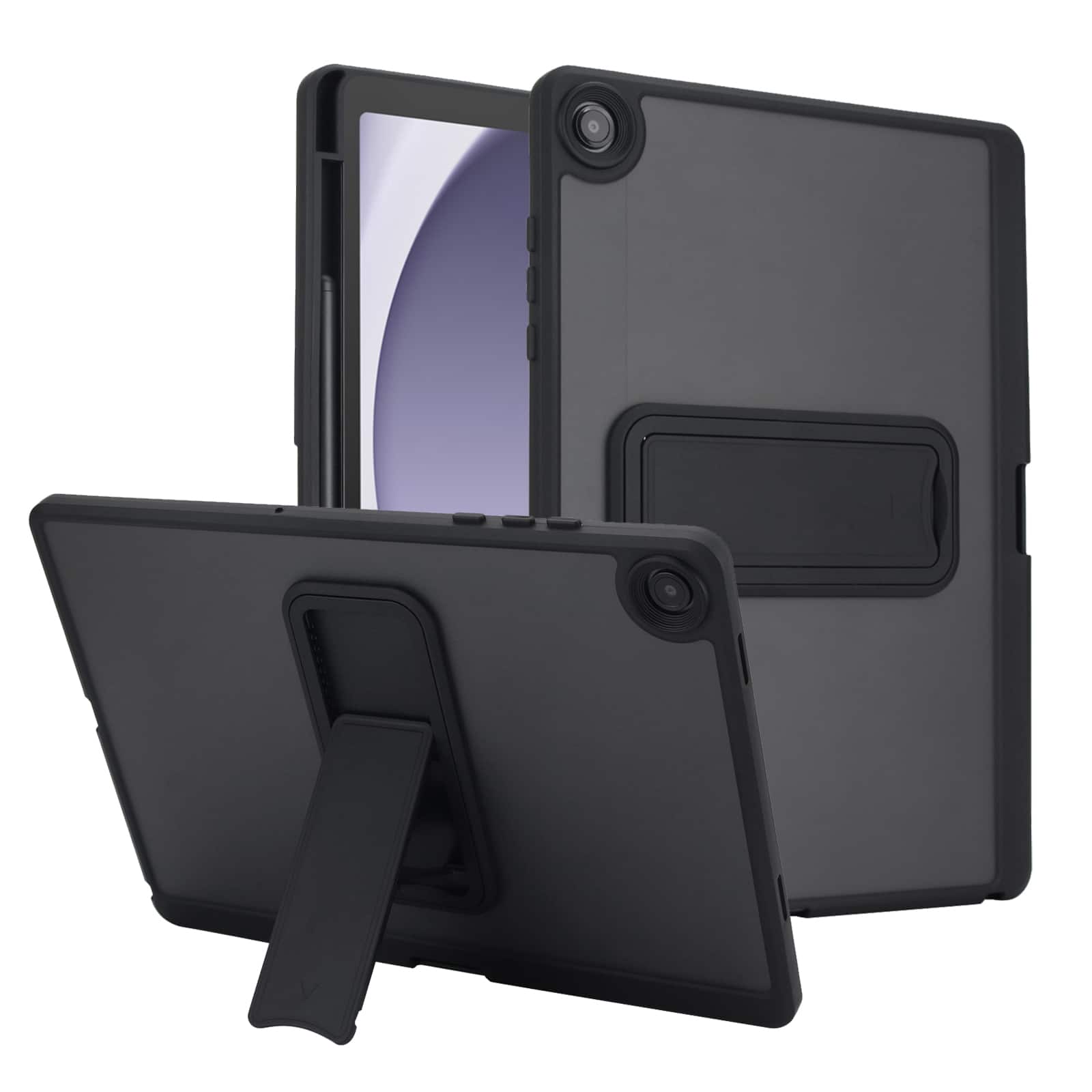 Dteck - For Samsung Galaxy Tab A11/Samsung Galaxy Tab A9 8.7'' Shockproof Rugged Matte Foldable Kickstand Case With Pen Holder - Black
