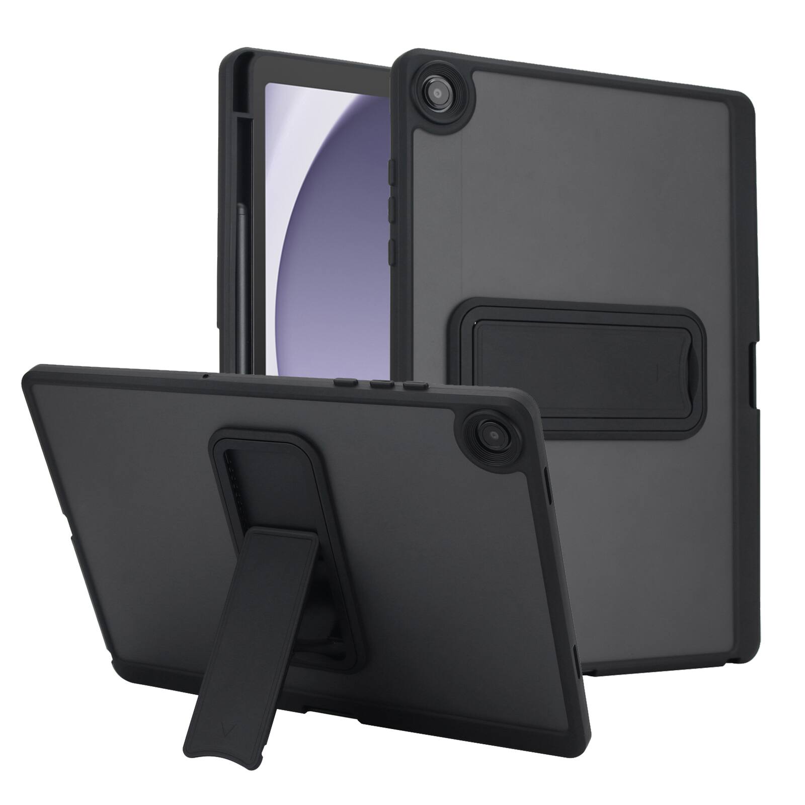 Front. Dteck - For Samsung Galaxy Tab A11/Samsung Galaxy Tab A9 8.7'' Shockproof Rugged Matte Foldable Kickstand Case With Pen Holder - Black.