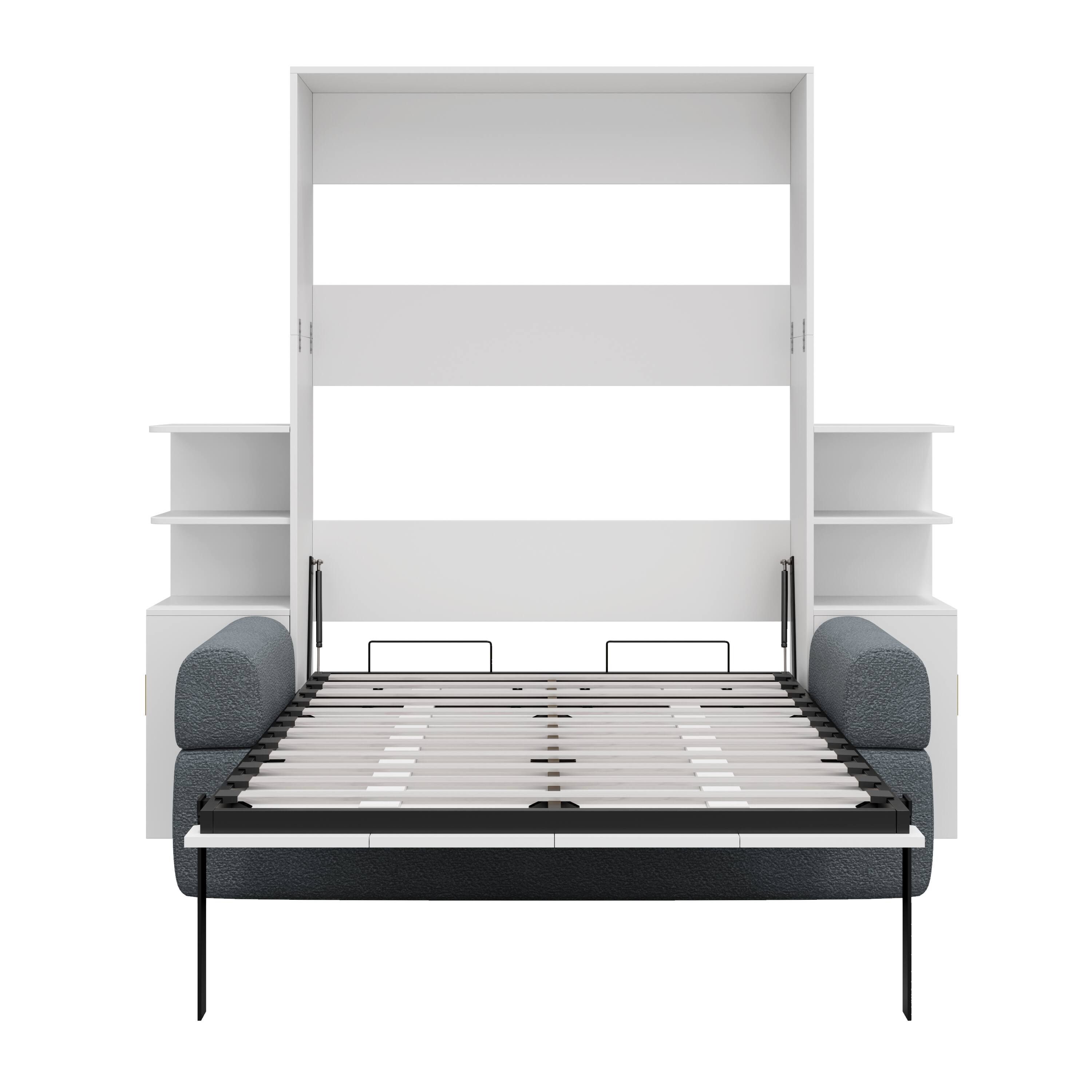 Left. Anysun - Queen Size Wall Murphy Bed with Sofa and Storage Cabinets, Space-Saving Wall Bed for Home Office & Guest Room - Gray.
