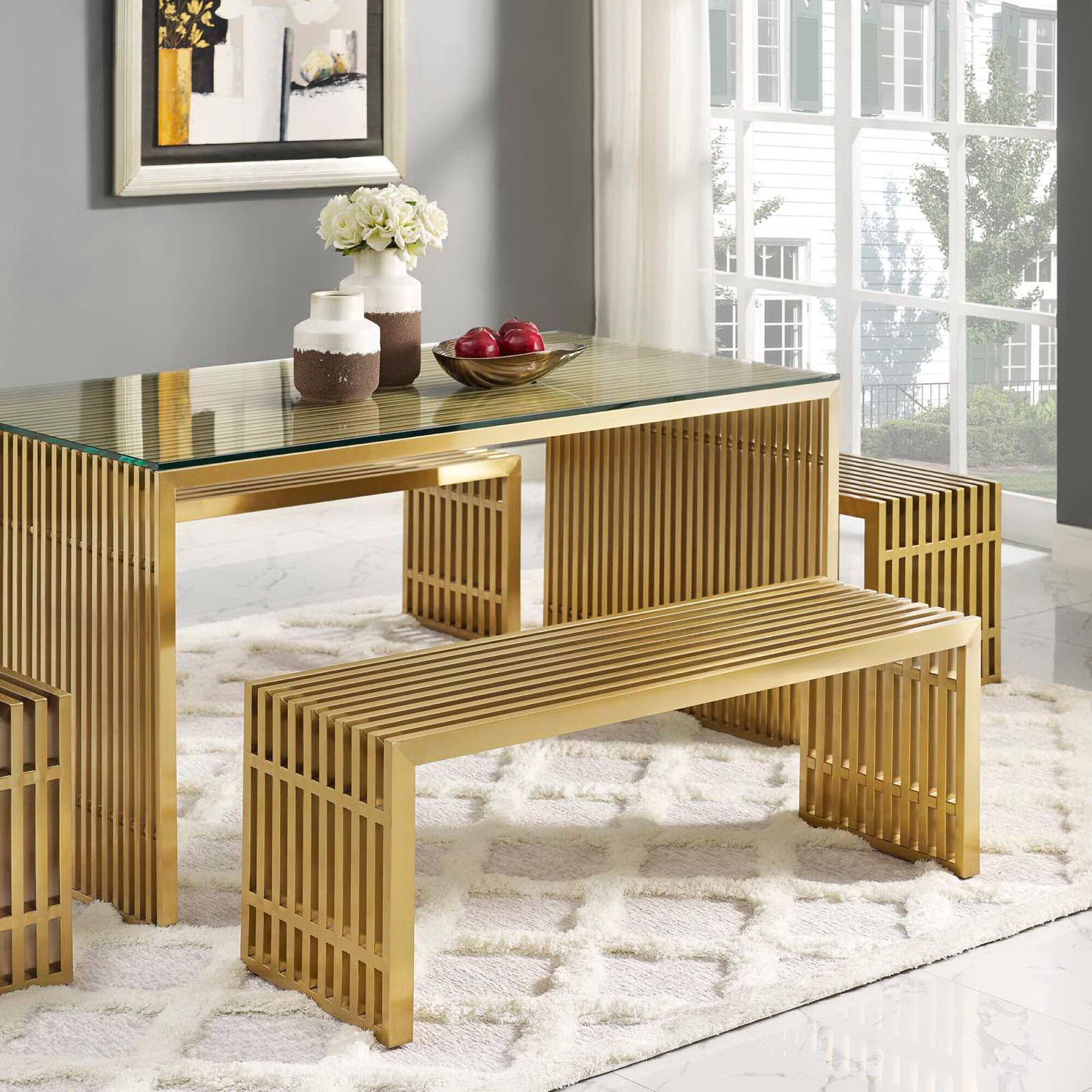 Alt View 2. Modway - Gridiron Medium Stainless Steel Bench by Modway - Yellow.