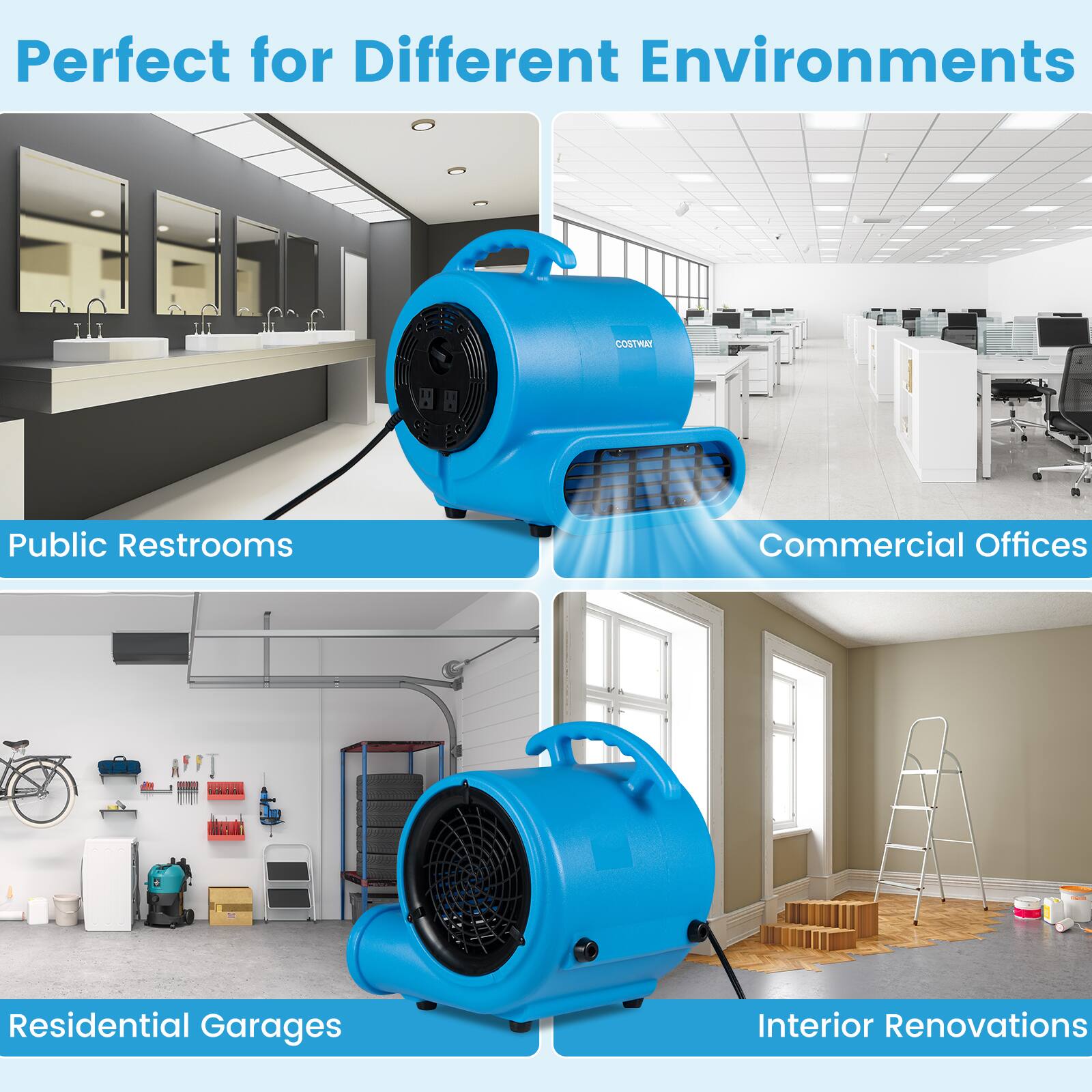 Perfect for Different Environments

COSTWAY

Public Restrooms  
Commercial Offices  
Residential Garages  
Interior Renovations