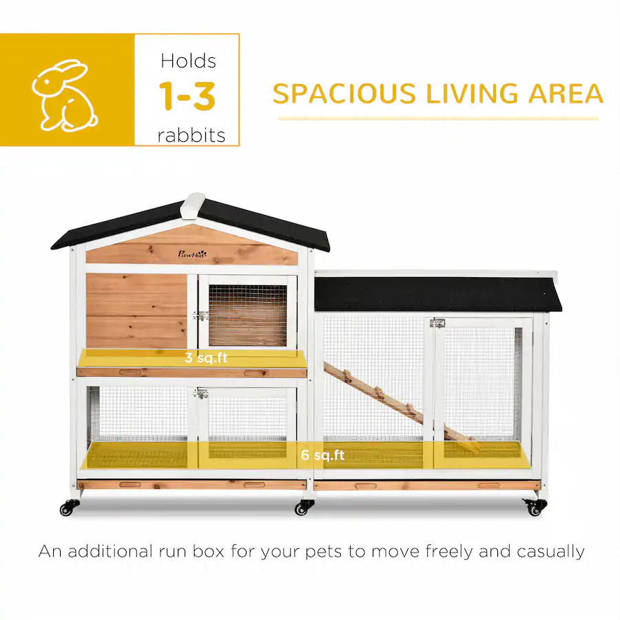 Mountable Rabbit Pawhut Wooden Mobile Rabbit Hutch with Wheels, Run Box, Slide out Tray ...