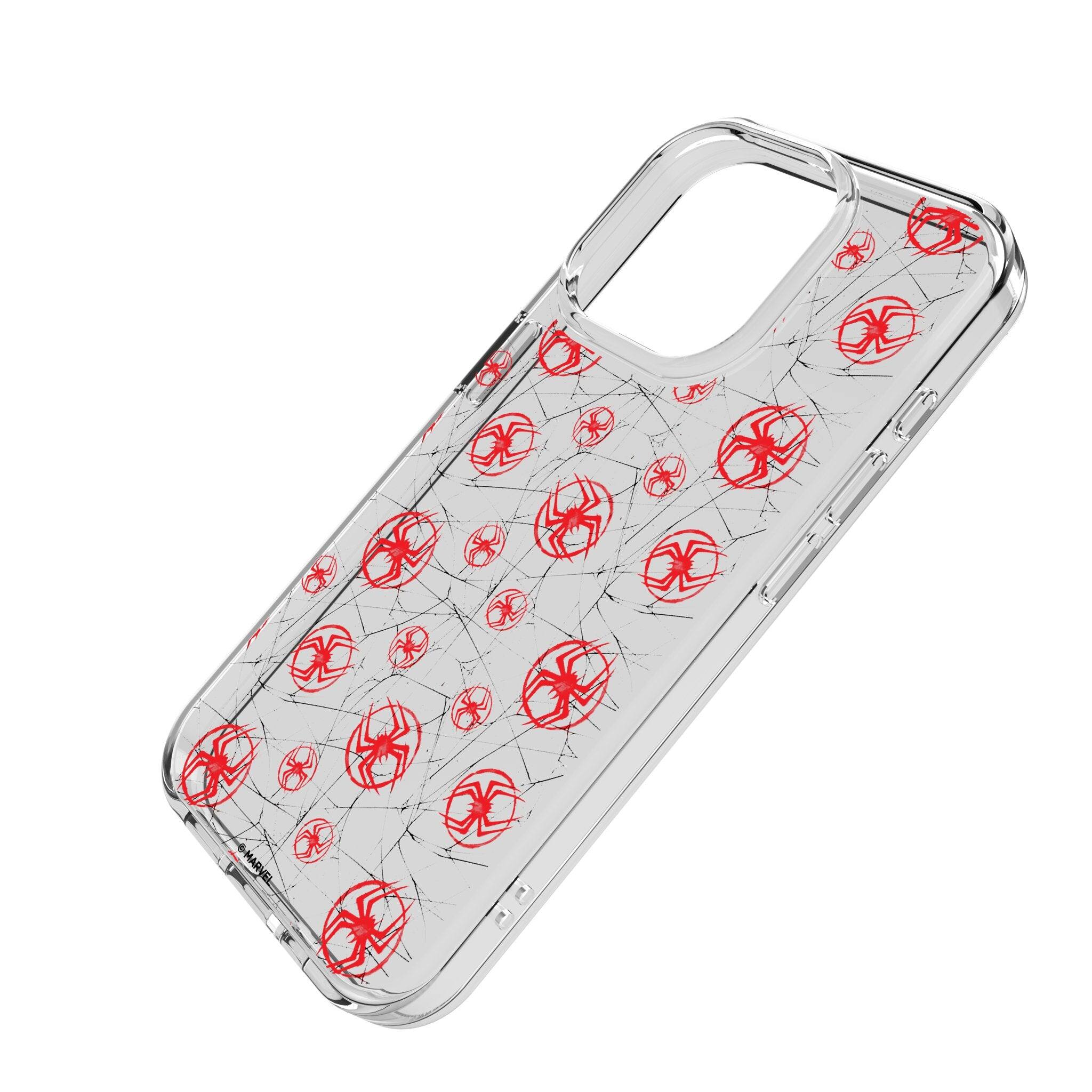 Angle. Keyscaper - Marvel Pattern Clear Phone Case - Apple iPhone 14 - Miles Morales.