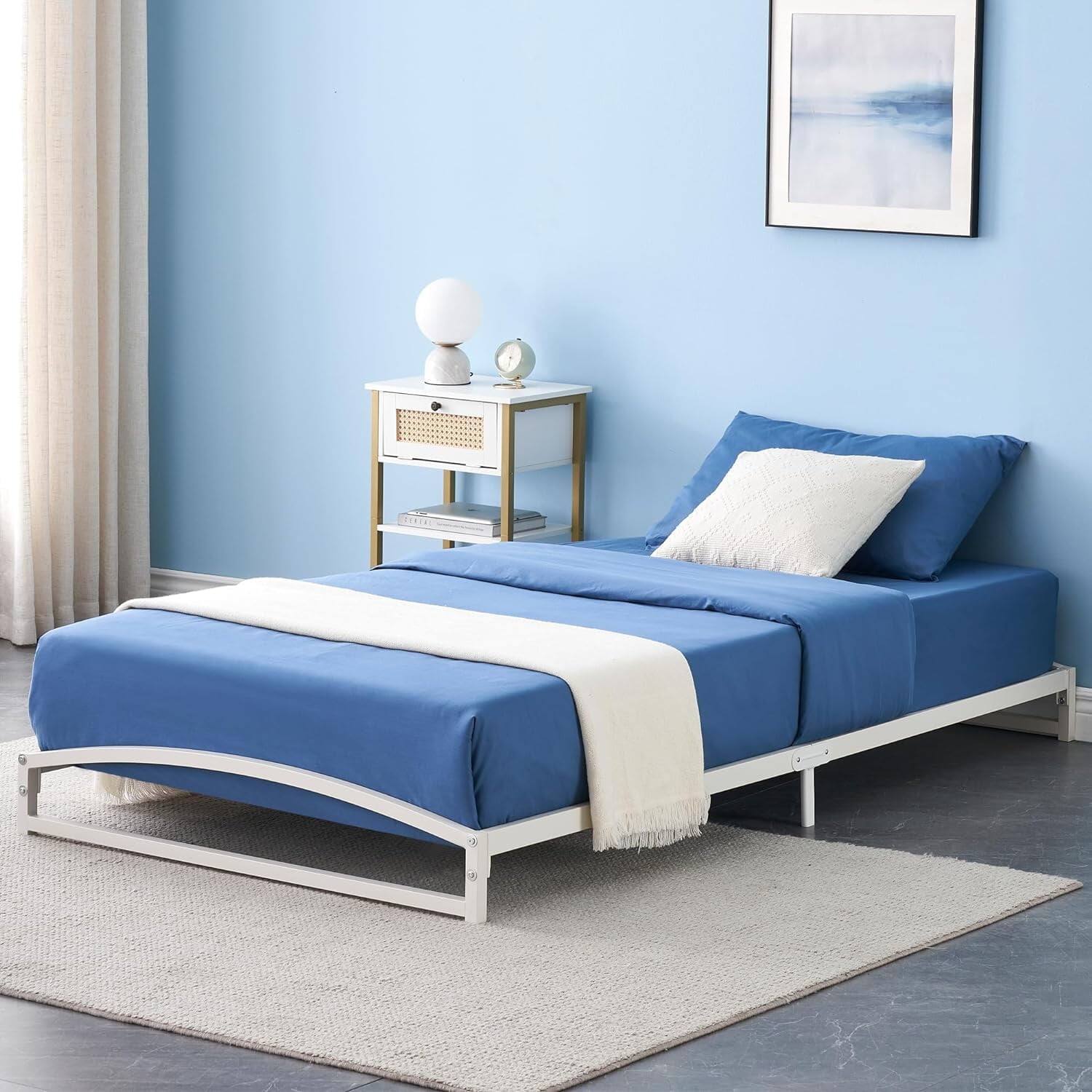 Front. GARVEE - 6 Inch Twin Metal Platform Bed Frame, Arch Design, White – Low Profile & Sturdy Support - White.