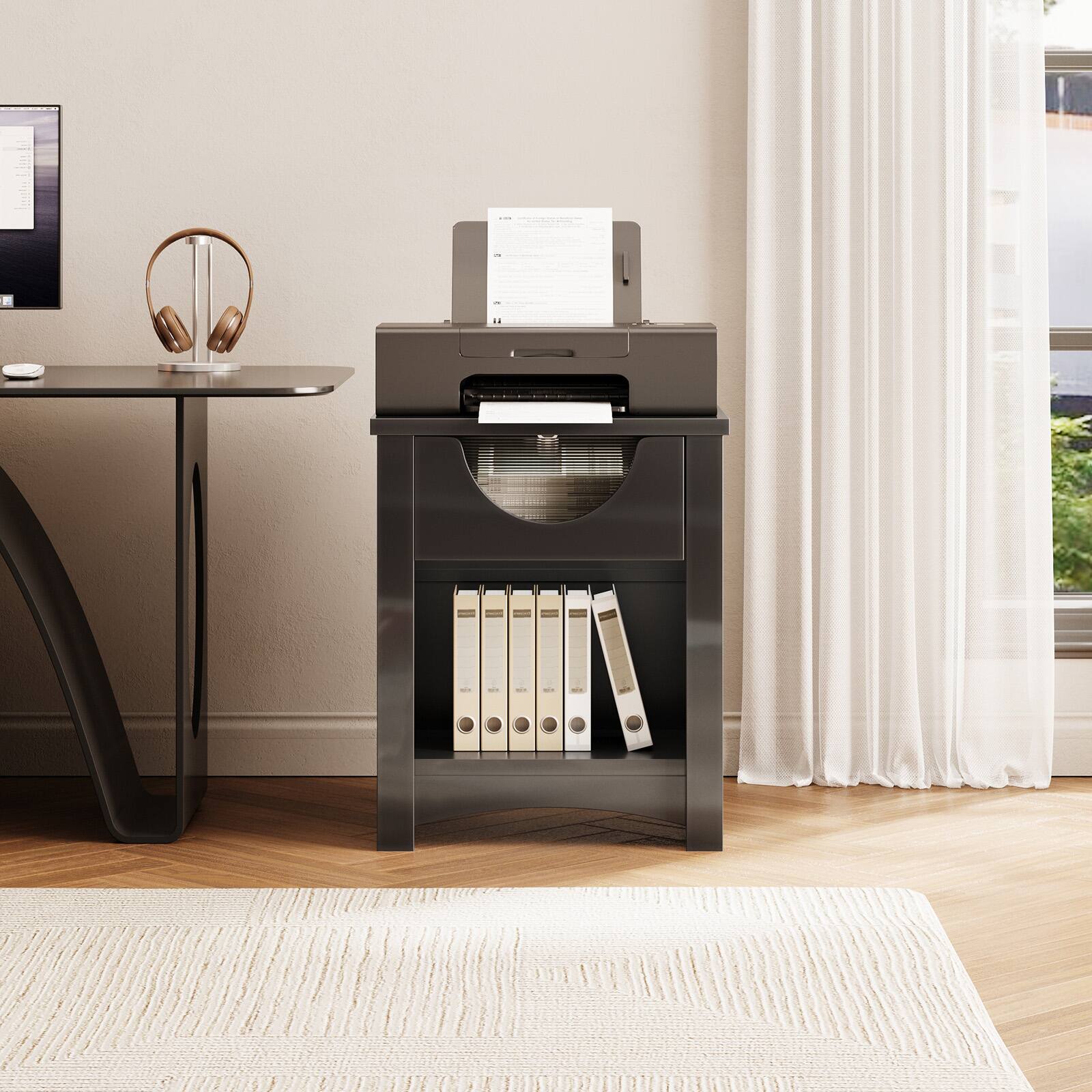 Alt View 2. Bestier - Nightstands with Charging Station, Modern LED End Table Bedside Table with Drawer for Bedroom, Living Room - Glossy Black - Set of 2.