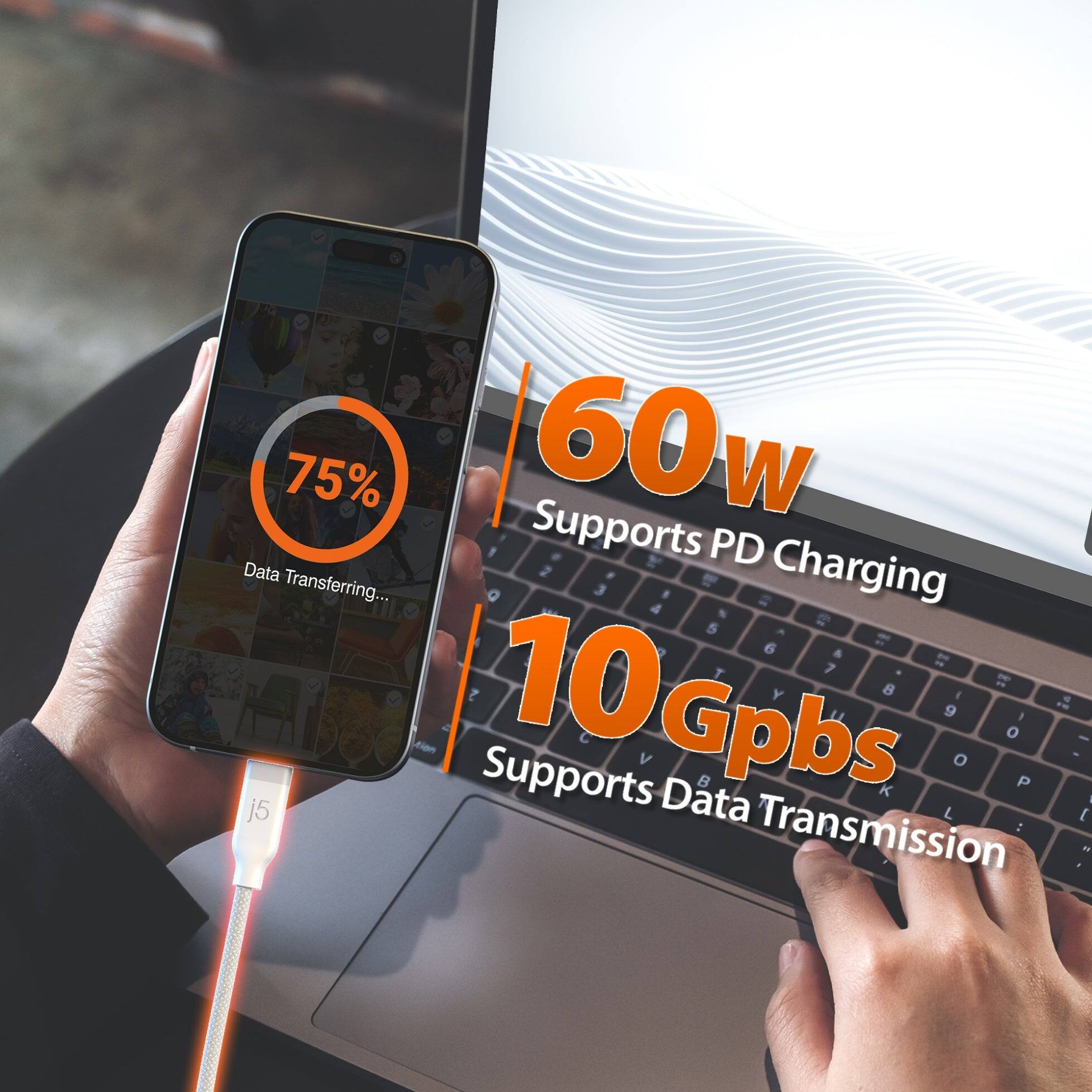75% 60w Supports PD Charging  
10Gpbs Supports Data Transmission