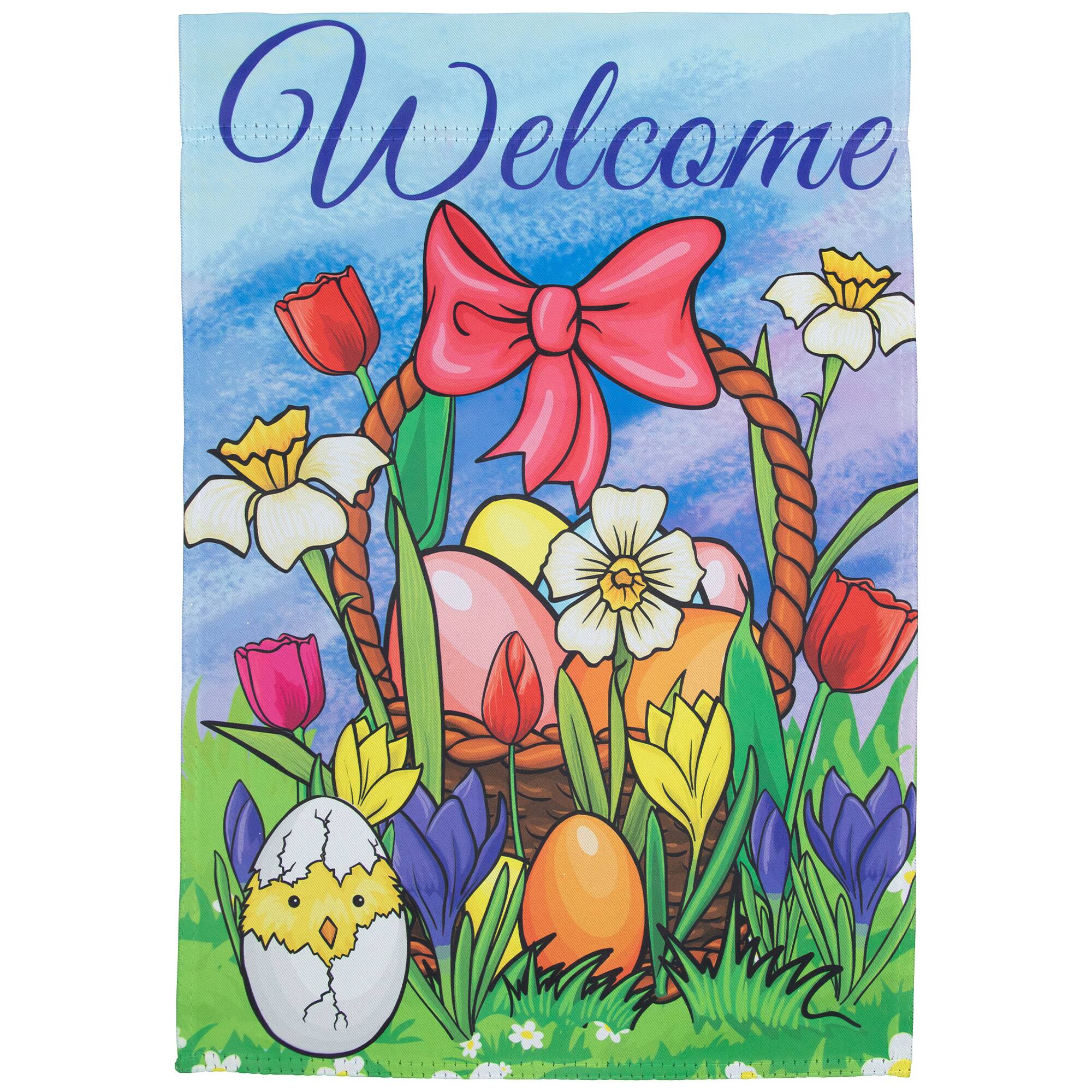 Alt View 1. Northlight - Welcome Easter Basket Outdoor Garden Flag 12.5" x 18" - Blue.