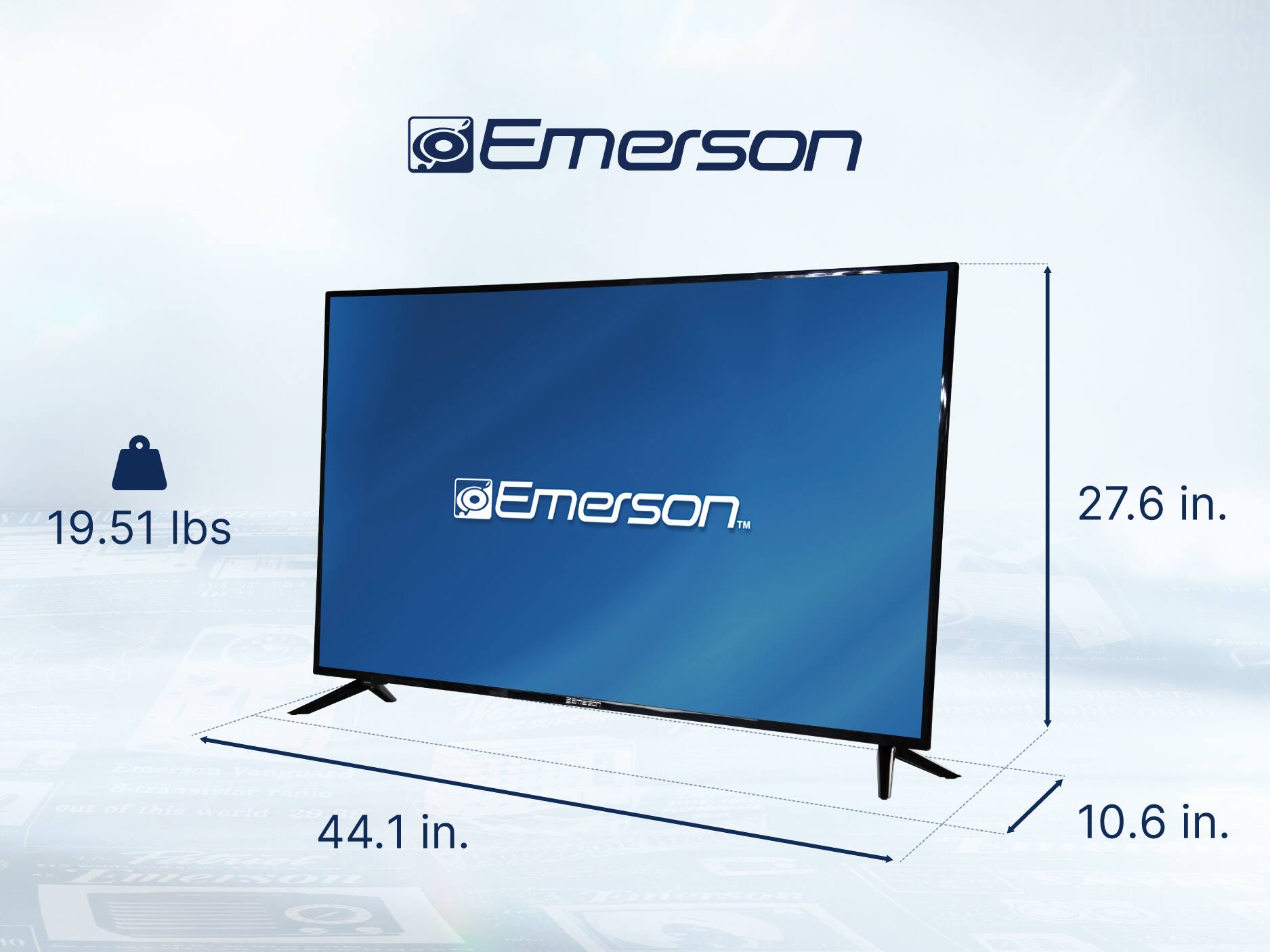Emerson S/I 19.51 lbs, Emerson 27.6 in., 44.1 in., 10.6 in.