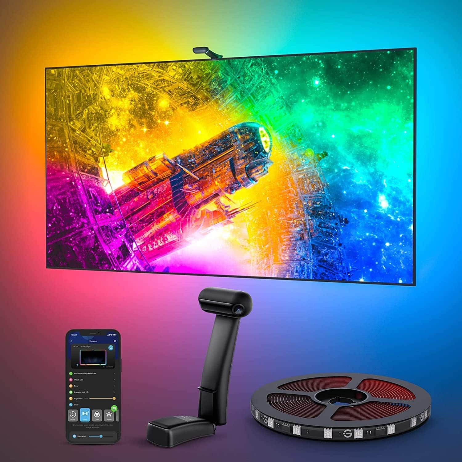 Govee - Envisual TV LED Backlight T2 with Dual Cameras, 11.8ft RGBIC Wi-Fi LED Strip Lights for 55-65 inch TVs
