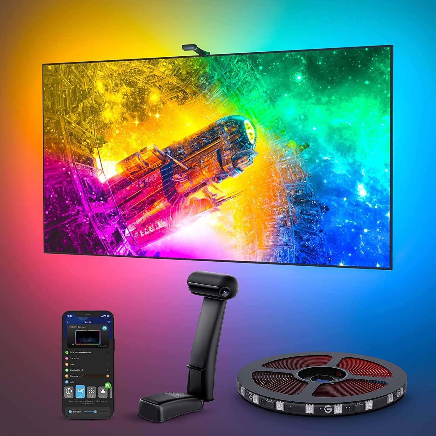 Front. Govee - Govee Envisual TV LED Backlight T2 with Dual Cameras, 11.8ft RGBIC Wi-Fi LED Strip Lights for 55-65 inch TVs.