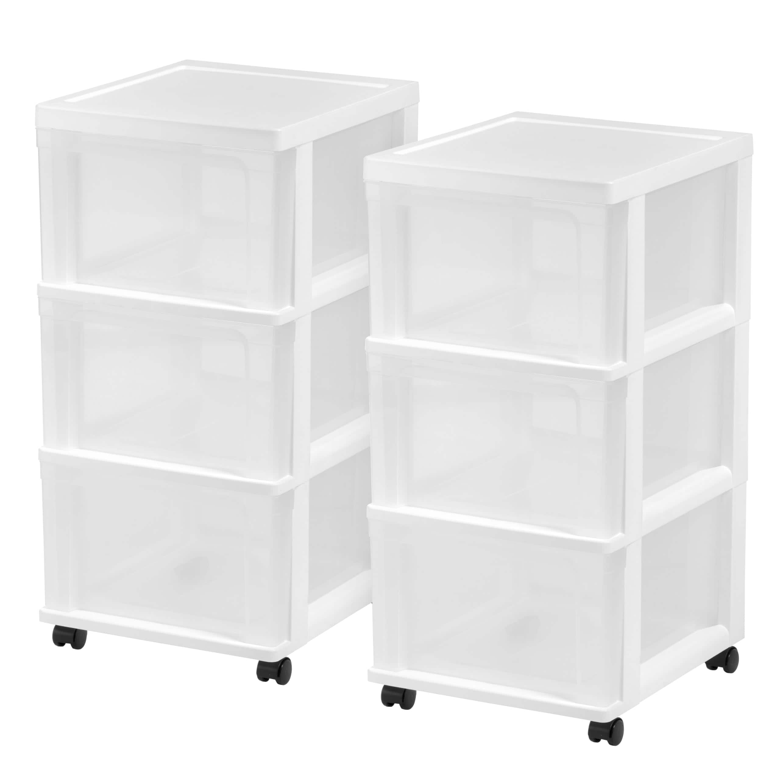 JETRANSPORT - Plastic 3-drawer Storage Organizer Rolling Cart With Wheels Casters 2-pack For Classroom Art Supplies - White