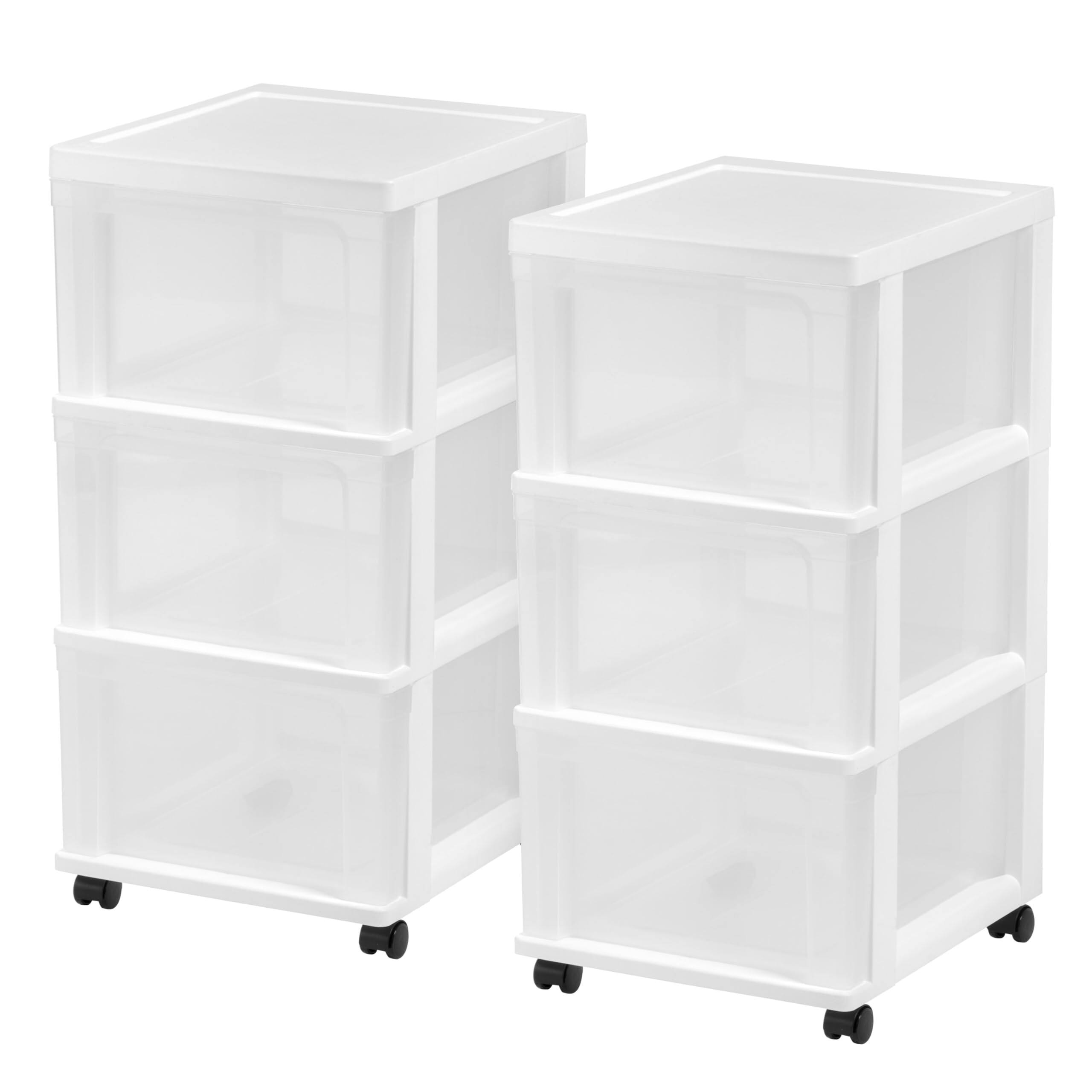 Front. JETRANSPORT - Plastic 3-drawer Storage Organizer Rolling Cart With Wheels Casters 2-pack For Classroom Art Supplies - White.