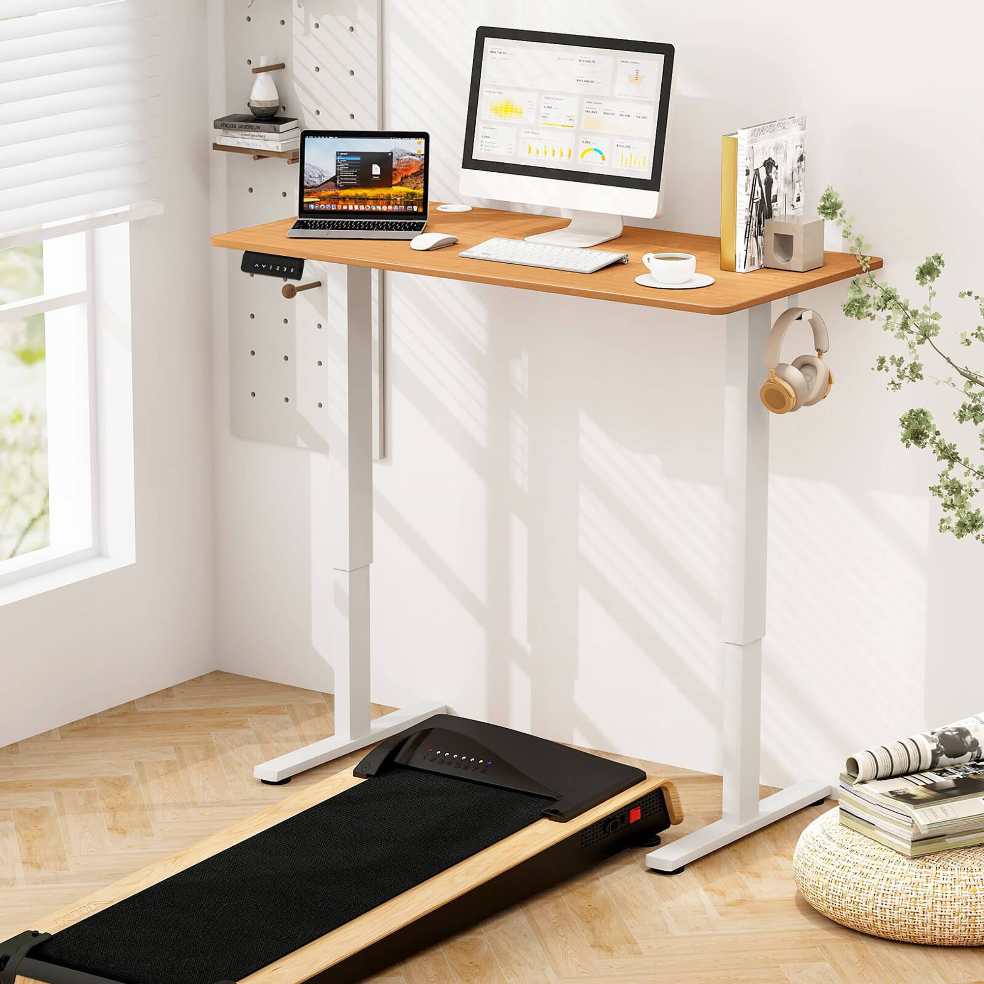 Alt View 3. Gymax - Gymax 48'' x 24'' Electric Standing Desk w/ 3 Memory Height Settings 2 Hanging Hooks Natural - Natural, White.