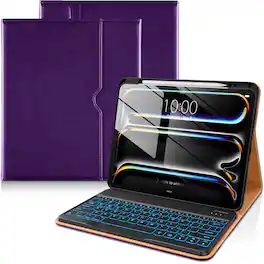DTTO - Case for iPad Pro 13 Inch M5/M4with Wireless Detachable Keyboard , Leather Folio Cover with Pencil Holder & Pocket - Dark Purple