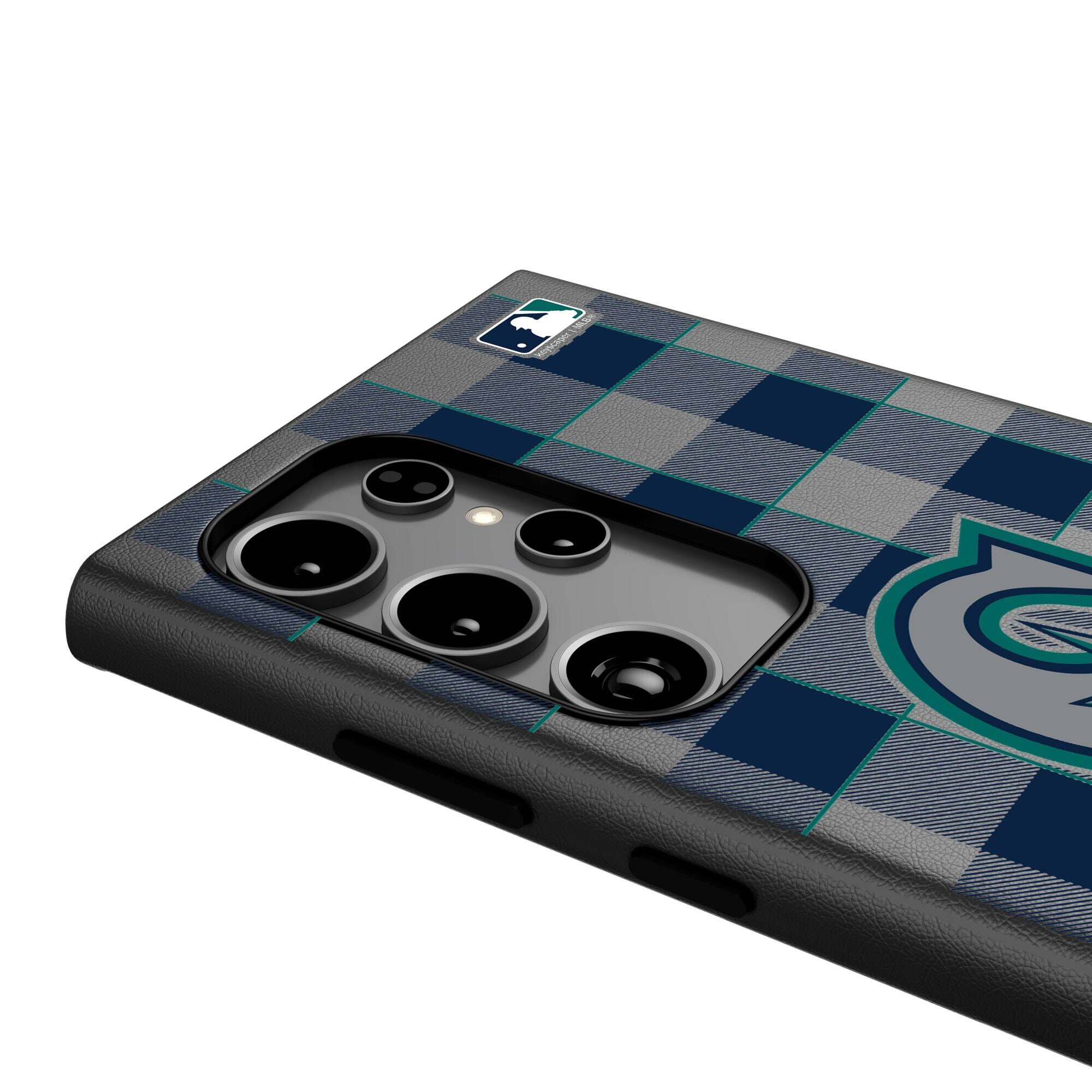 Alt View 3. Keyscaper - Seattle Mariners Plaid Galaxy Magnetic Bump Case - S24 Ultra - Black.