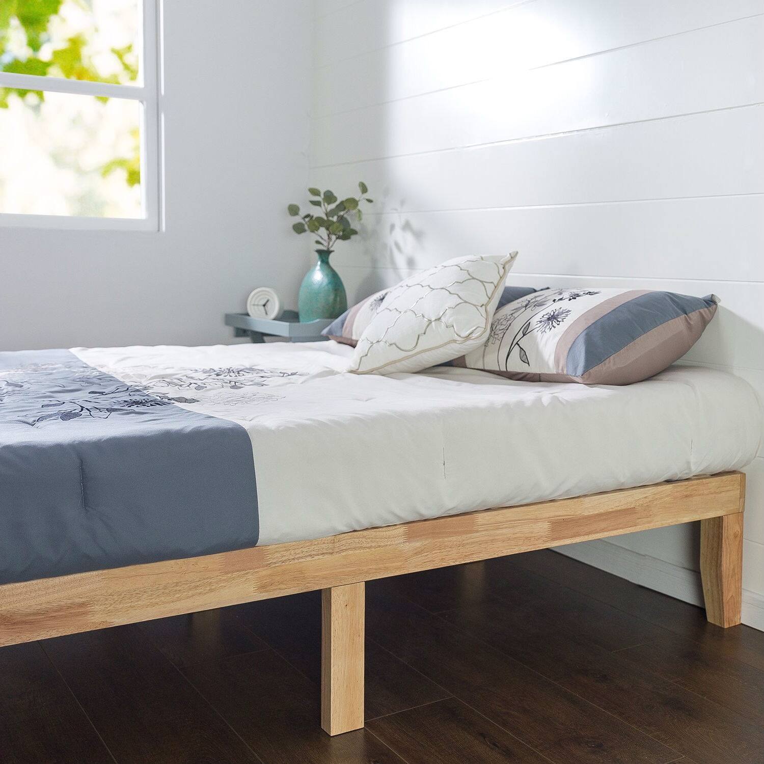 Angle. Hivvago - Twin Solid Wood Platform Bed Frame in Natural Finish - Brown.