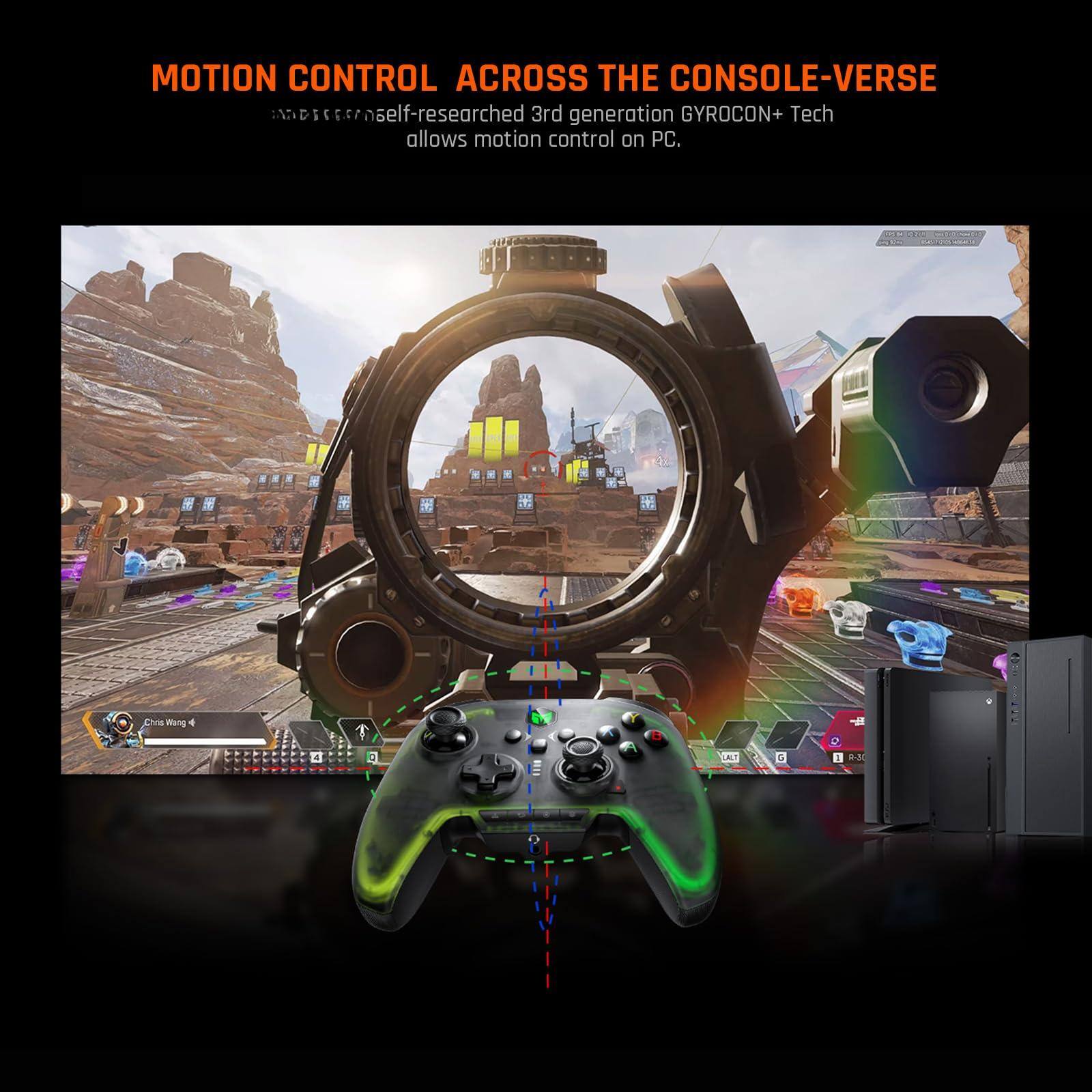MOTION CONTROL ACROSS THE CONSOLE-VERSE

self-researched 3rd generation GYROCON+ Tech allows motion control on PC.
