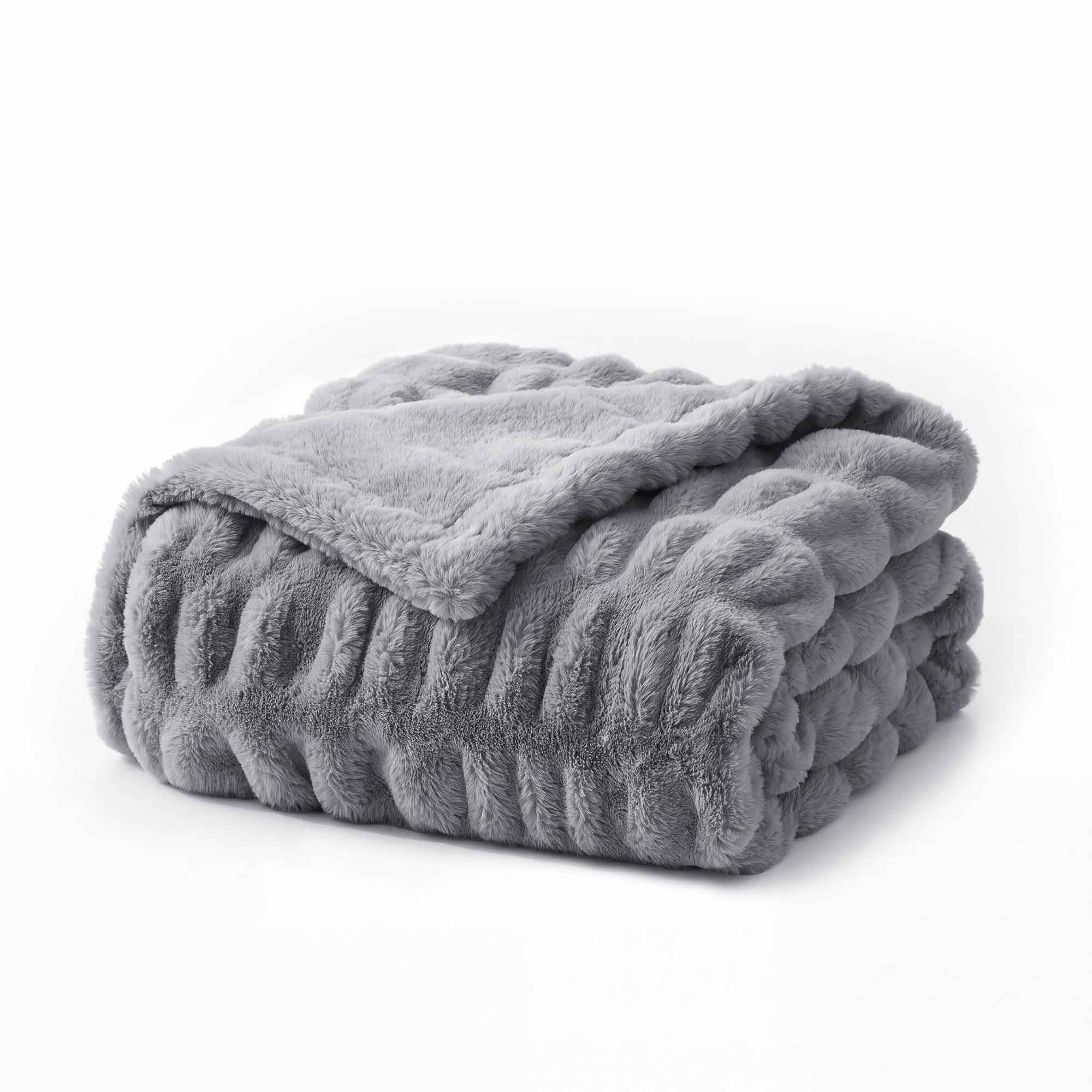 Peace Nest Soft Solid Color Faux Rabbit Fur Bubble Texture Throw ...