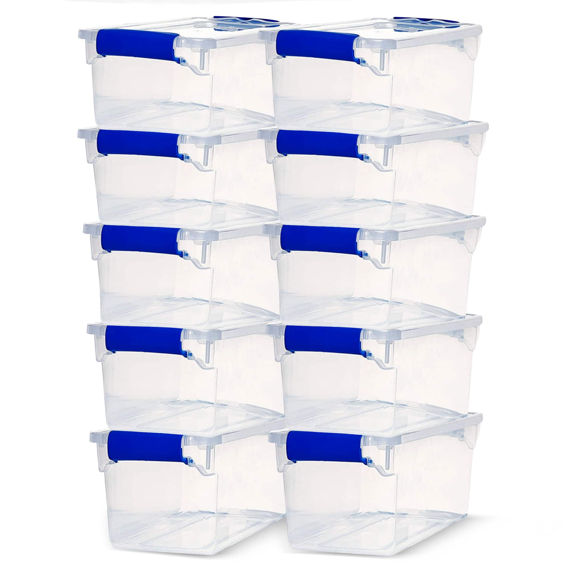 Homz - 7.5 Quart Secure Latching Clear Plastic Stackable Storage Container,10 Pack - Blue Latch
