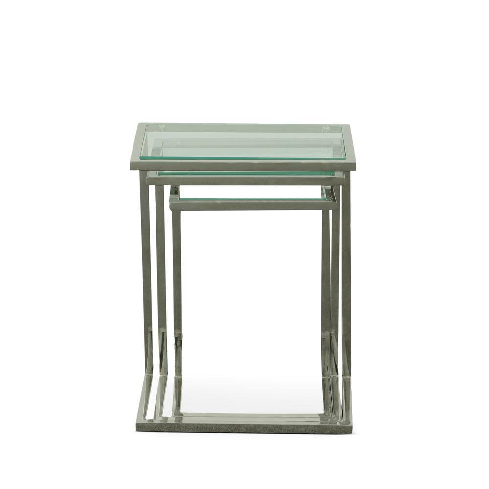 Angle. Carolina Chair & Table - Addison Nesting Table Set - Glass Top - Chrome Base - Clear, Chrome.