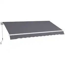 Outsunny - 12' x 10' Retractable Awning Patio Awnings Sun Shade Shelter with Manual Crank Handle, 280g/m² UV - Charcoal Gray