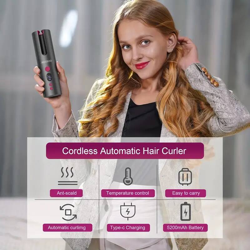 HOOSOO S Cordless Automatic Hair Curler, Anti-scald, Temperature control, Easy to carry, Automatic curling, Type-c Charging, 5200mAh Battery