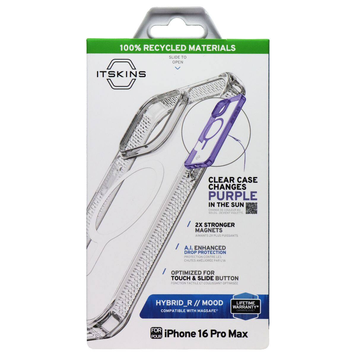 Itskins - Hybrid_R Mood Case for MagSafe for Apple iPhone 16 Pro Max- Clear/ - Purple