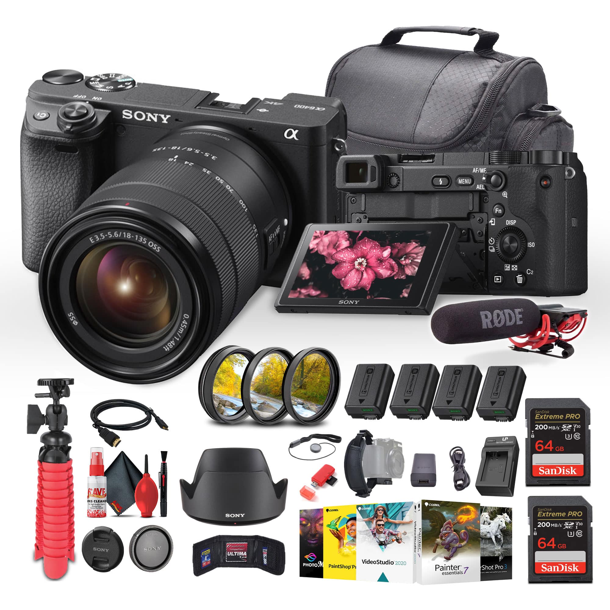 Sony - a6400 Mirrorless Camera with 18-135mm Lens with Real-Time Eye Auto Focus - Bundle