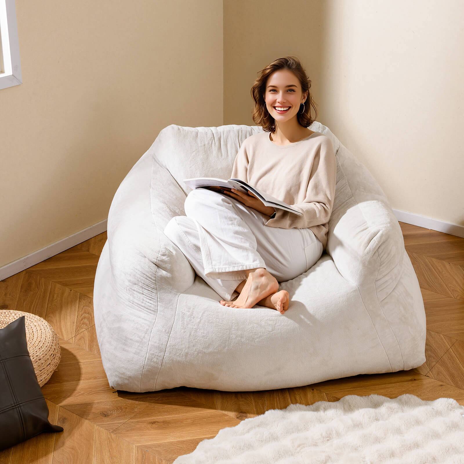 Alt View 3. Costway - Costway Bean Bag Chair for Adults Plush Lazy Sofa with Ultra-soft Velvet Cover - Beige.