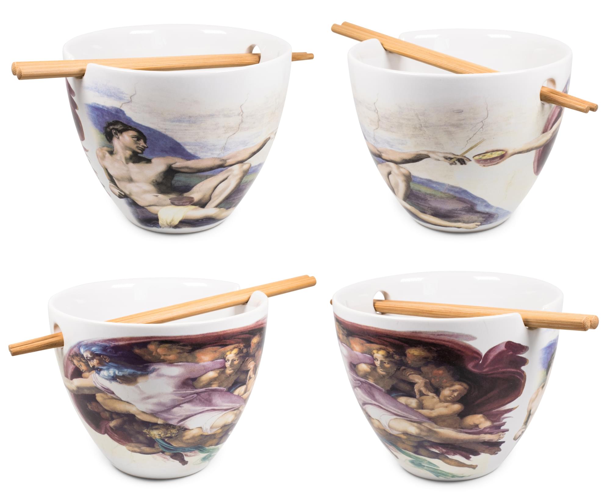 Alt View 1. Boom Trendz - Bowl Bop Sistine Chapel Japanese Dinner Set | 16-Ounce Ramen Bowl, Chopsticks - White.