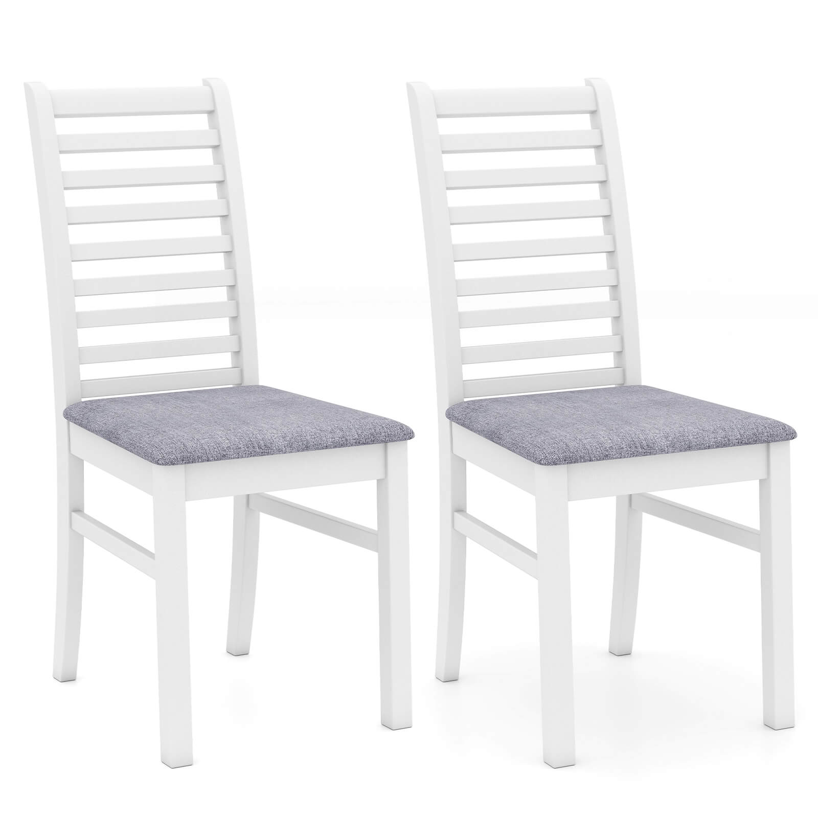 Costway - Modern Dining Chair Set of 2 Kitchen Chair with Rubber Wood Legs & Slatted Backrest - White