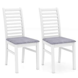 Costway - Modern Dining Chair Set of 2 Kitchen Chair with Rubber Wood Legs & Slatted Backrest - White