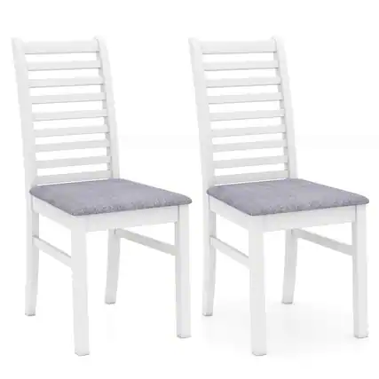 Front. Costway - Costway Modern Dining Chair Set of 2 Kitchen Chair with Rubber Wood Legs & Slatted Backrest - White.