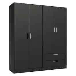Madesa - 4 Doors 2 Drawers Wardrobe Set with Shelves and Hanging Space 63"L - Black