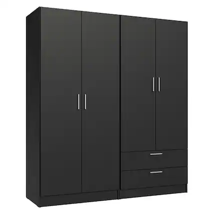 Front. Madesa - MADESA 4 Doors 2 Drawers Wardrobe Set with Shelves and Hanging Space 63"L - Black - Black.