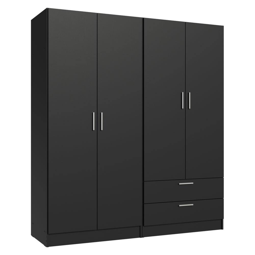 Front. Madesa - MADESA 4 Doors 2 Drawers Wardrobe Set with Shelves and Hanging Space 63"L - Black - Black.