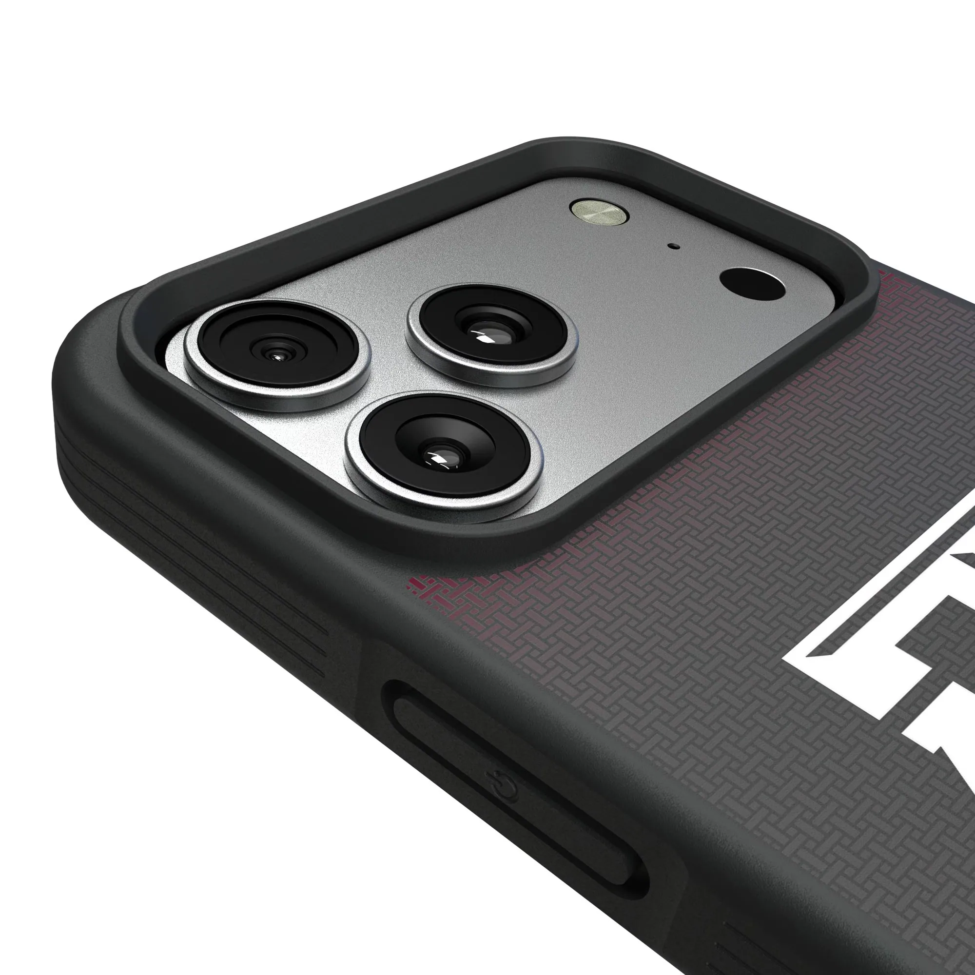 Alt View 2. Keyscaper - Texas A&M Aggies Linen Logo iPhone Bump Case - 15 Pro Max - Black.