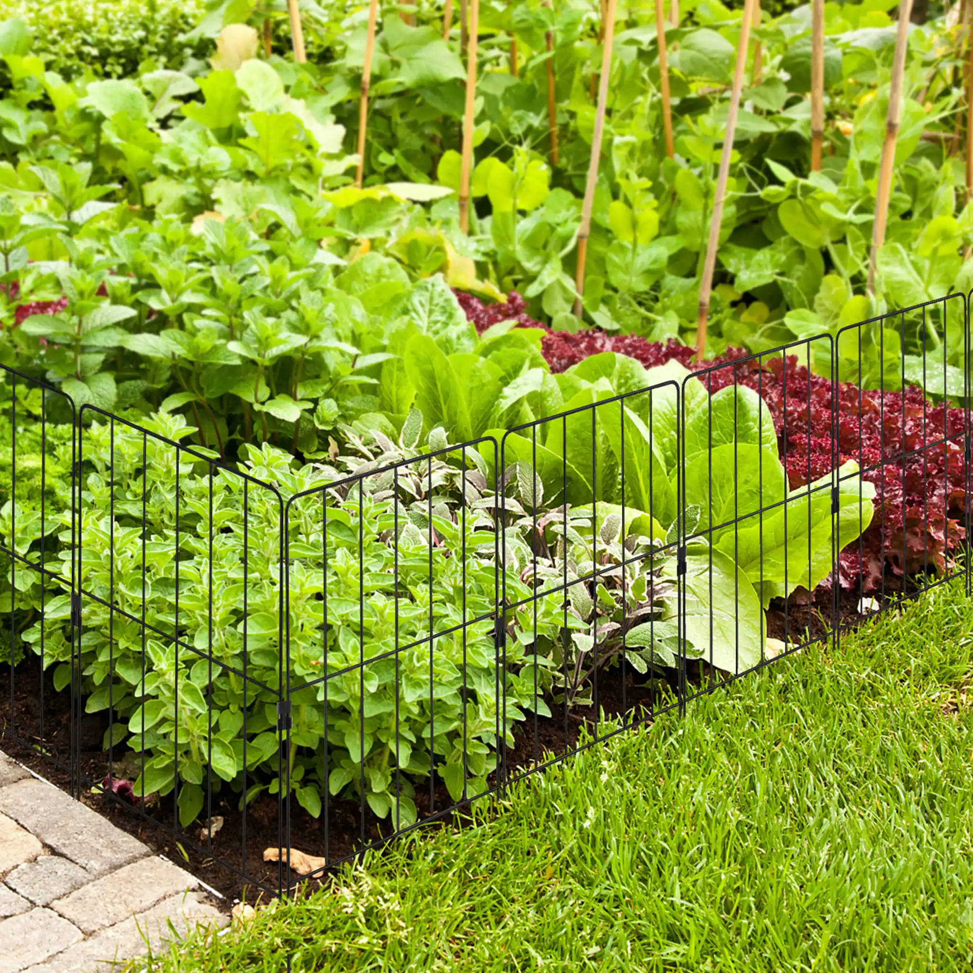 Alt View 4. Costway - 25 Pcs Decorative Garden Fence Rustproof Folding Metal Wire Animal Barrier - Black.