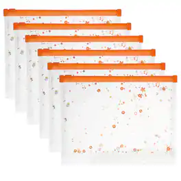 Unique Bargains - 6pcs A5 Plastic Binder Zipper Pockets 9x7 Inch Clear Envelope Folders Planner Waterproof with Sequin Decor - Bright Orange