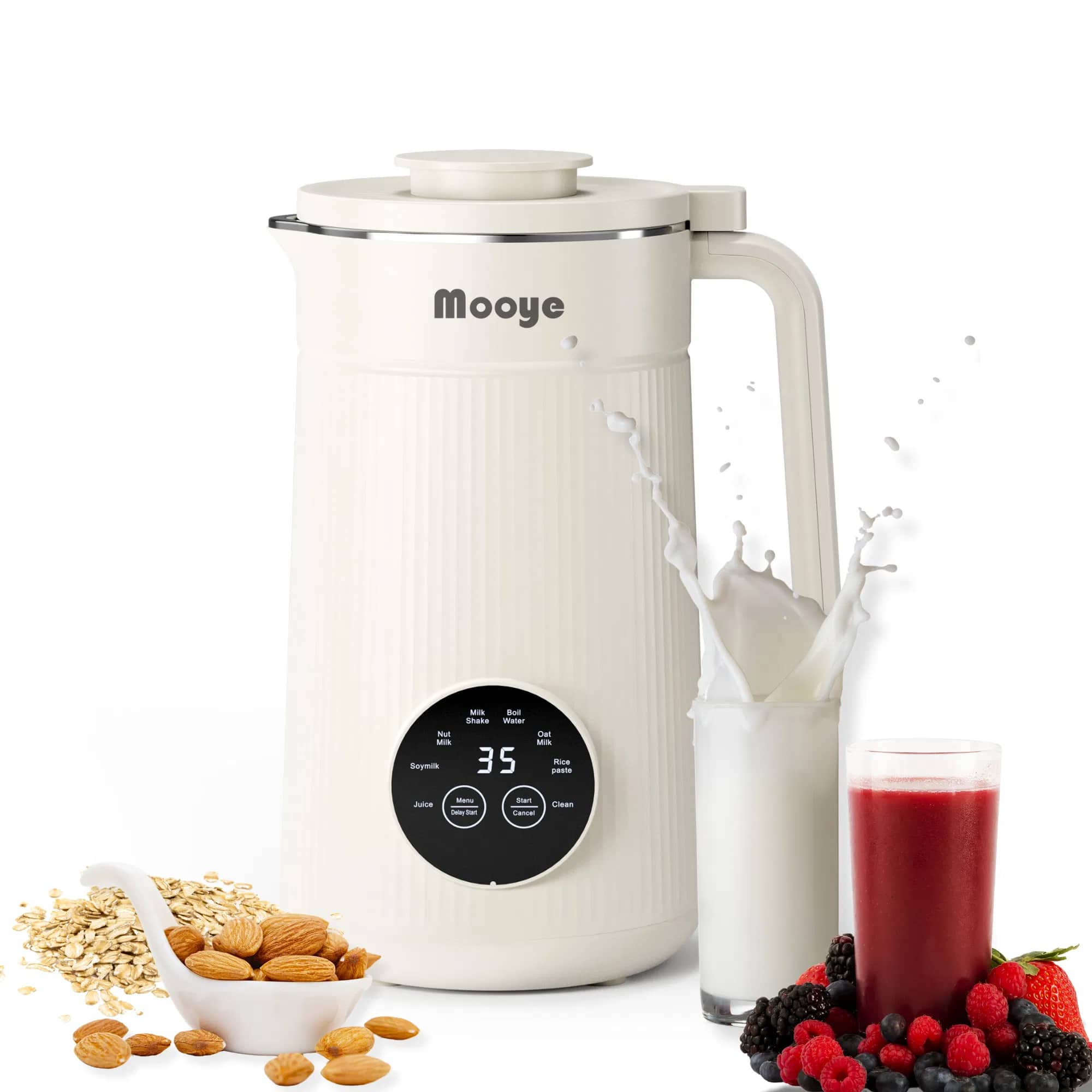 Akoasm - 8 in 1 Nut Milk Maker Machine with 10 Blades, 35oz Blender with Self-Cleaning, 2H Keep Warm, 12H Delay Start - White