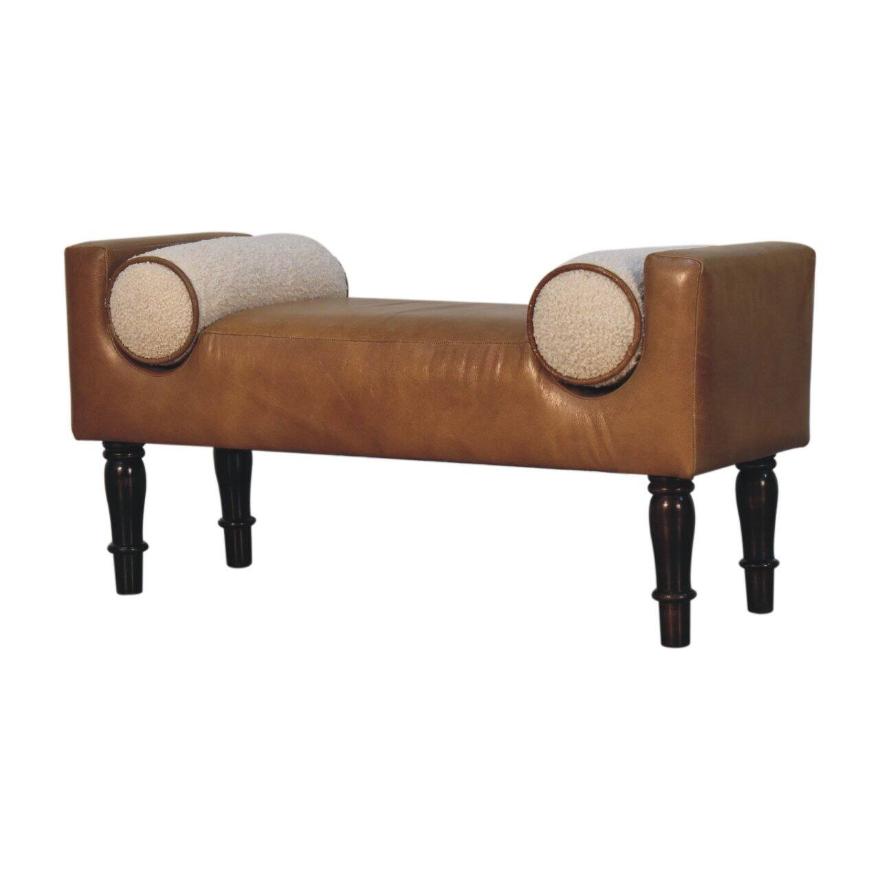 Back. Artisan Furniture - Artisan Furniture Solid Wood Chester Buffalo Bench, Upholstered, Brown & Cream - Brown & Cream.