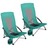 Front. Songmics Home - Set of 2 Portable Beach Chairs for Adults, Max. Load 330 lb Each, High Backrest, Cup Holder, Lightweight, Heavy-Duty - Green.