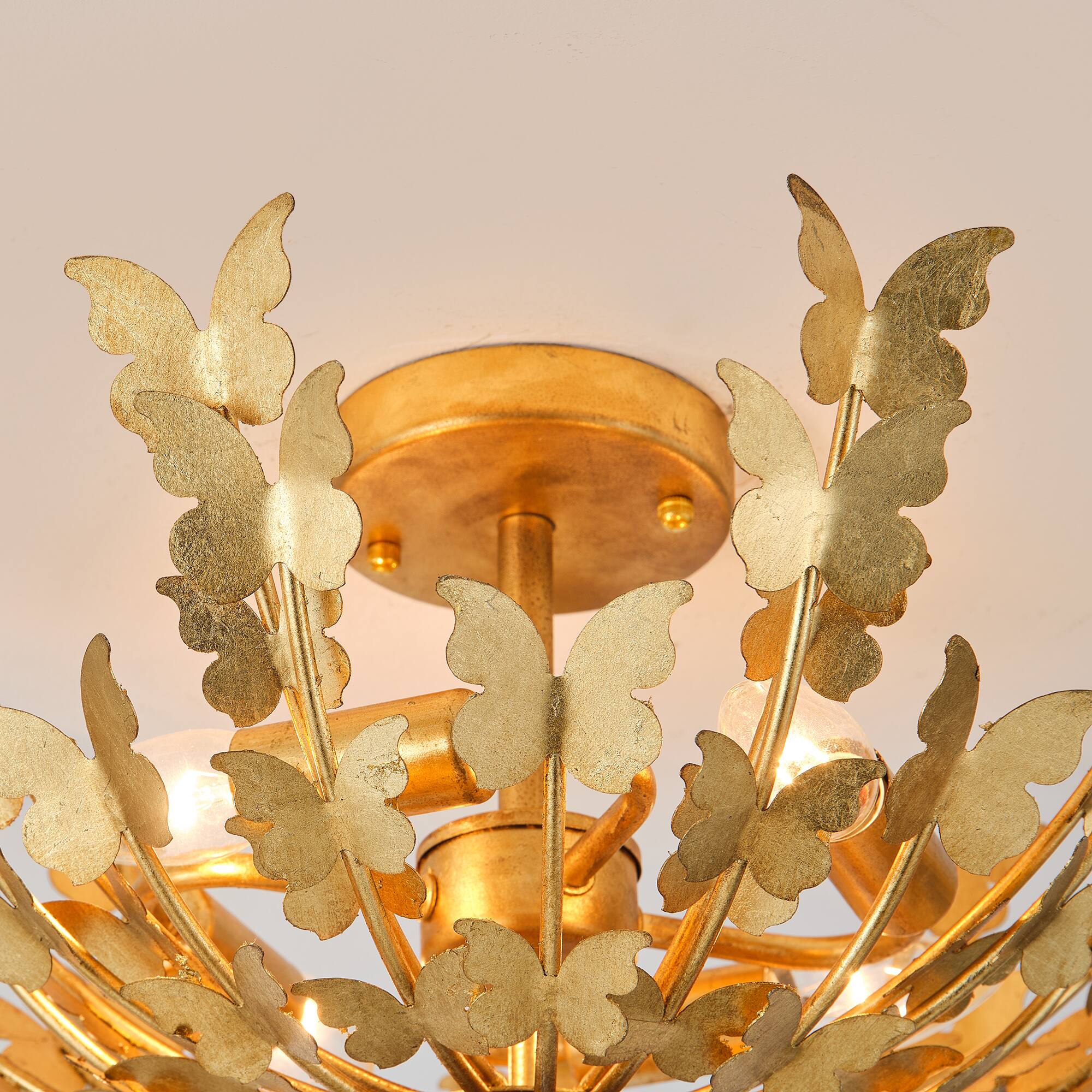 Alt View 6. Parrot Uncle - 18" W Modern Butterfly Design Metal Shade  4-Light Gold Semi-Flush Mount Ceiling Light - Gold.