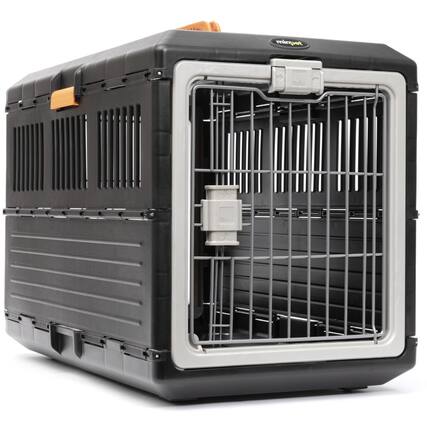 Front. Mirapet - Mirapet Pet Carrier, Collapsible Crate for Large Dogs or Cats, 26", Black/Orange.