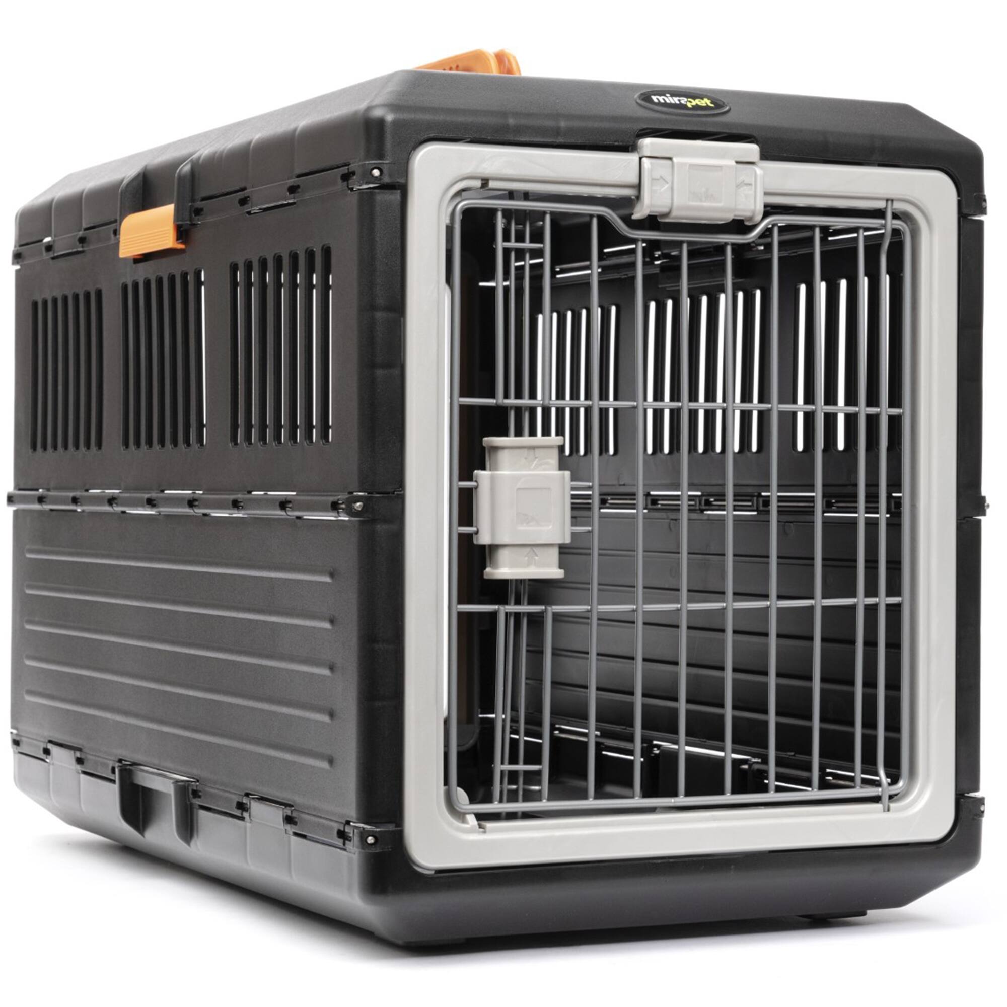 Front. Mirapet - Mirapet Pet Carrier, Collapsible Crate for Large Dogs or Cats, 26", Black/Orange.